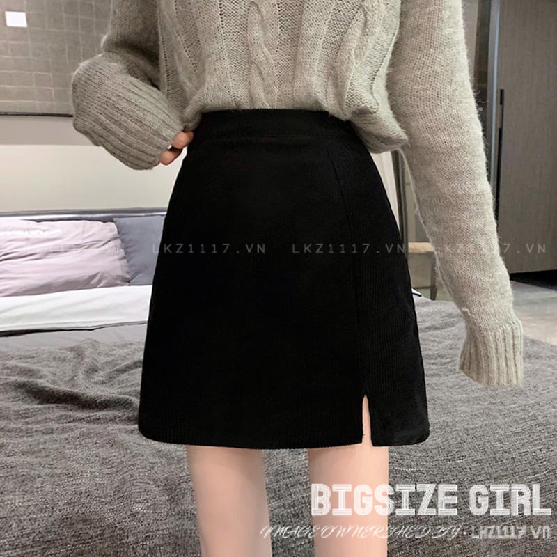 Chân Váy Chữ A Bigsize Chân Váy nữ ngắn lưng cao nhung xẻ tà đen Mùa Thu Đông Phong cách Hàn Quốc Thời Trang đẹp