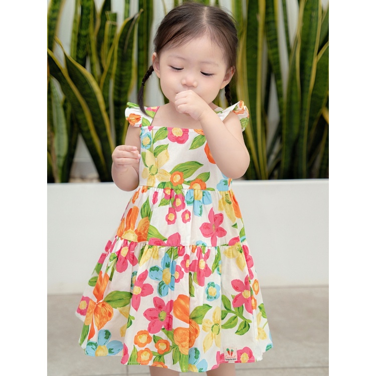 Váy Bé Gái CARROT Hai Dây Cánh Tiên, Họa Tiết Hoa Cam To, Chất Liệu Thô Cotton Thấm Hút Mồ Hôi Tốt