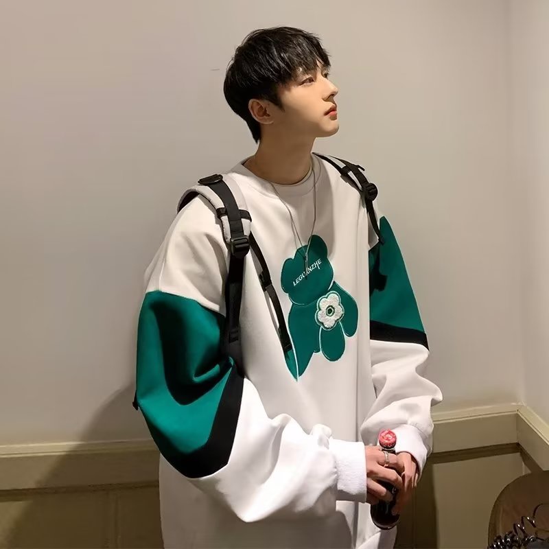 Áo Sweater Dáng Rộng Phối Màu Tương Phản Thời Trang Hàn Quốc Cho Cặp Đôi