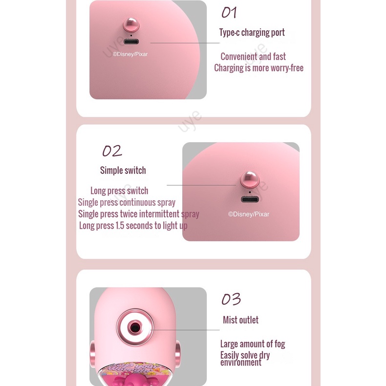 Máy Phun Sương Tạo Ẩm Không Dây Hình Gấu Và Dâu Tây Dễ Thương