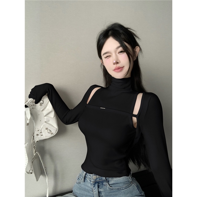 Áo Thun Tay Dài Phối Khăn Choàng Thiết Kế Đơn Giản Hợp Thời Trang