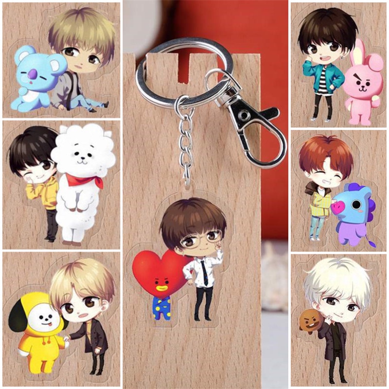 Lt Mới Móc Khóa acrylic Hoạt Hình k-pop bt21 bts bangtan boys Butterring Manga shooky tata cooky rj chimmy koya Quà Tặng Sinh Nhật