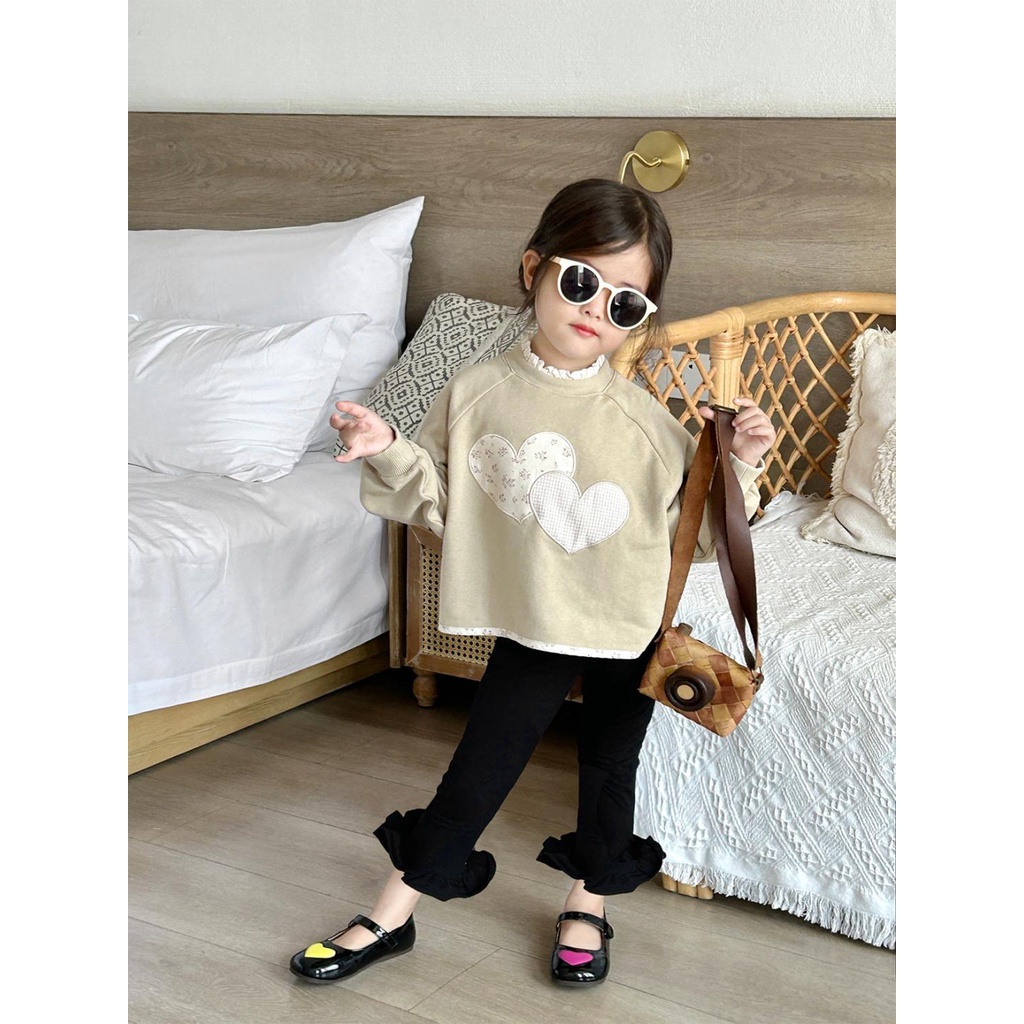 Áo Khoác sweater Phối Ren Thêu Họa Tiết Trái Tim Xinh Xắn Cho Bé Gái 2023