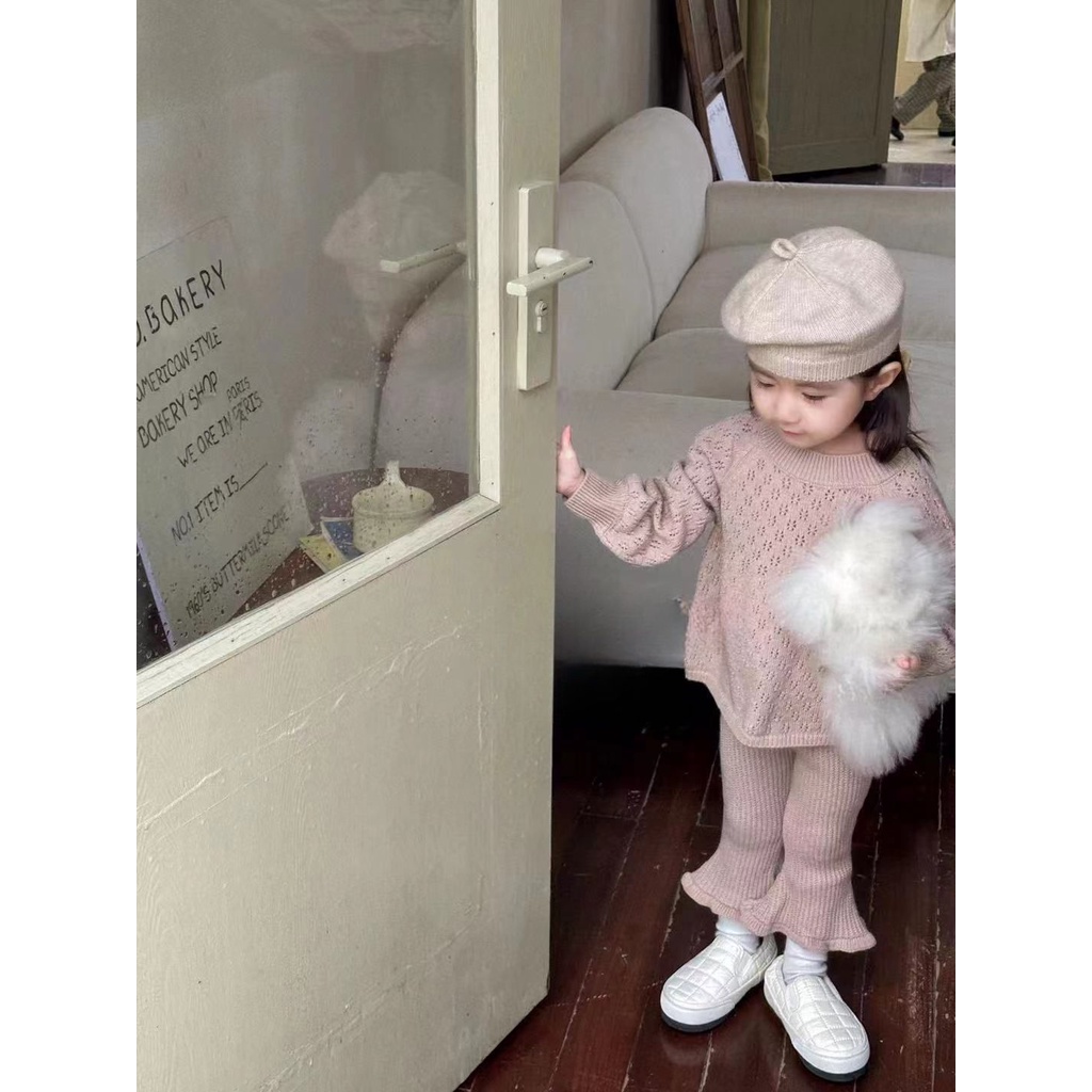 Bộ Áo Len Tay Dài + Quần Ống Loe Thời Trang Hàn Quốc Mùa Thu Đông Cho Bé Gái 55