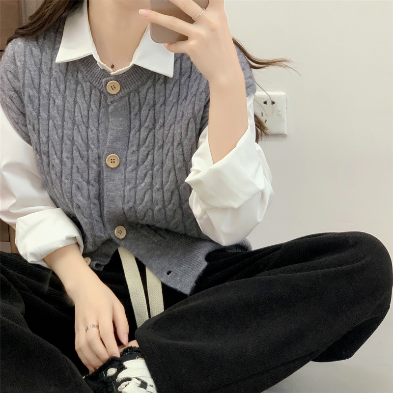 Banfamy Áo Khoác cardigan Dệt Kim Không Tay Phong Cách Hàn Quốc Thời Trang Thu Đông Dành Cho Nữ