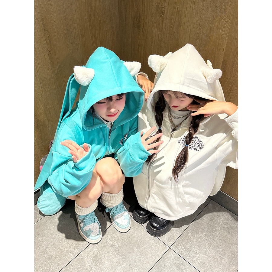 HANLU Áo Khoác cardigan Thiết Kế Tai Thỏ Hoạt Hình Ngọt Ngào Phong Cách Hợp Thời Trang Cho Nữ