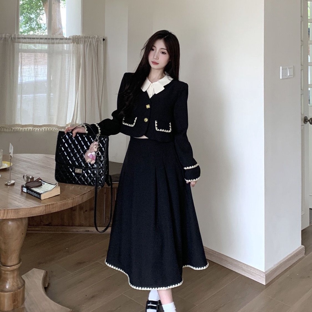 Bộ Áo + Chân Váy Phong Cách retro Mùa Thu Dành Cho Nữ Size s-2xl