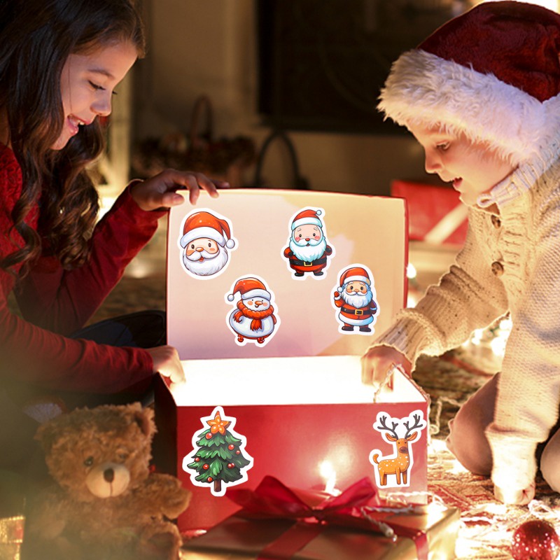 Bộ 50 sticker Dán Trang Trí Giáng Sinh Hình Ông Già Noel Hoạt Hình diy