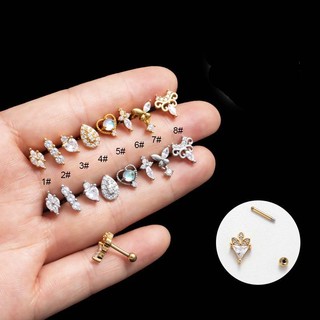 1 Khuyên Tai Hình Trái Tim Bướm Đôi Bằng Thép Không Gỉ Đính Đá zircon 16gauge Cho helix pinna lobe