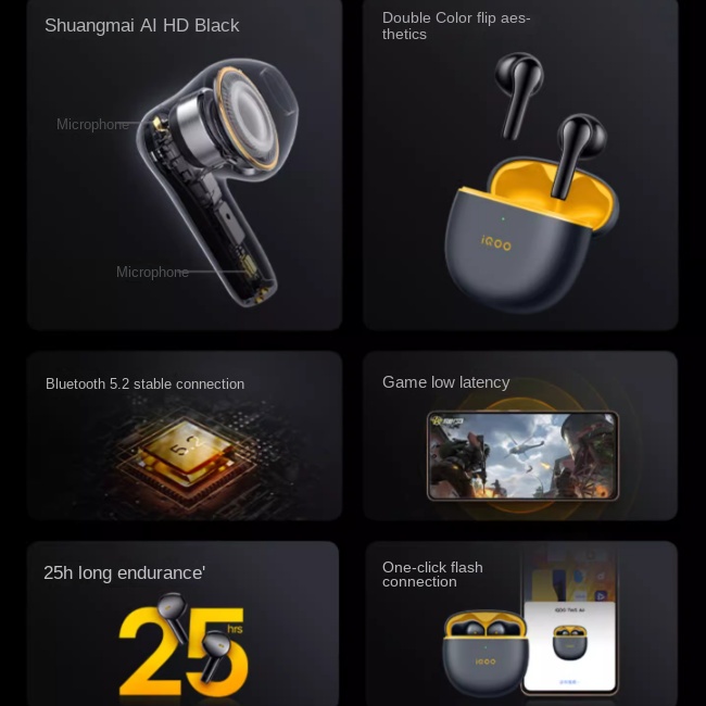 IQOO TWS Air Call noise reduction wireless Bluetooth gaming earphones