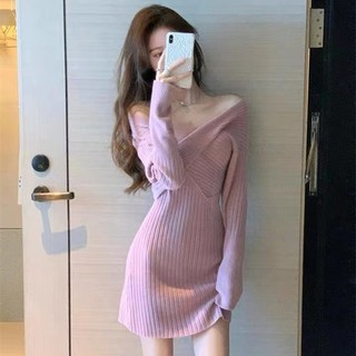 Kii Wii Đầm Dệt Kim Tay Dài Cổ Tròn Thời Trang Mùa Thu Hàng Mới Dành Cho Bạn Nữ