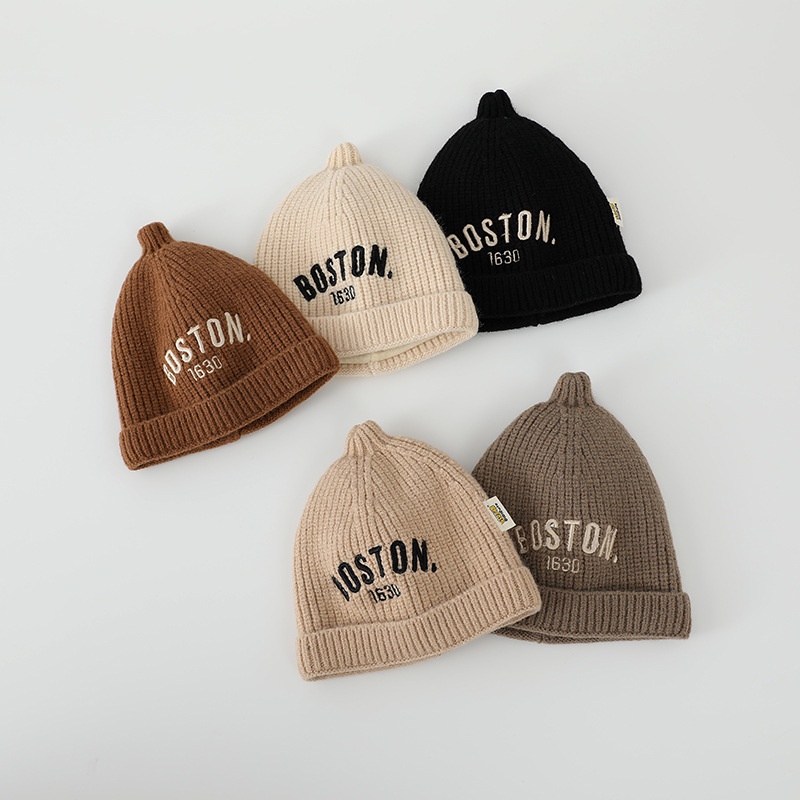 Bosston Mũ Len Dệt Kim In Chữ Thời Trang Thu Đông Cho Bé