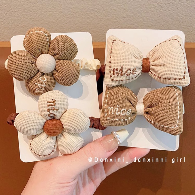 Mới Dây Cột Tóc Cao Su Co Giãn Đính Nơ Màu Cà Phê Dễ Thương Thời Trang Cho Bé Gái
