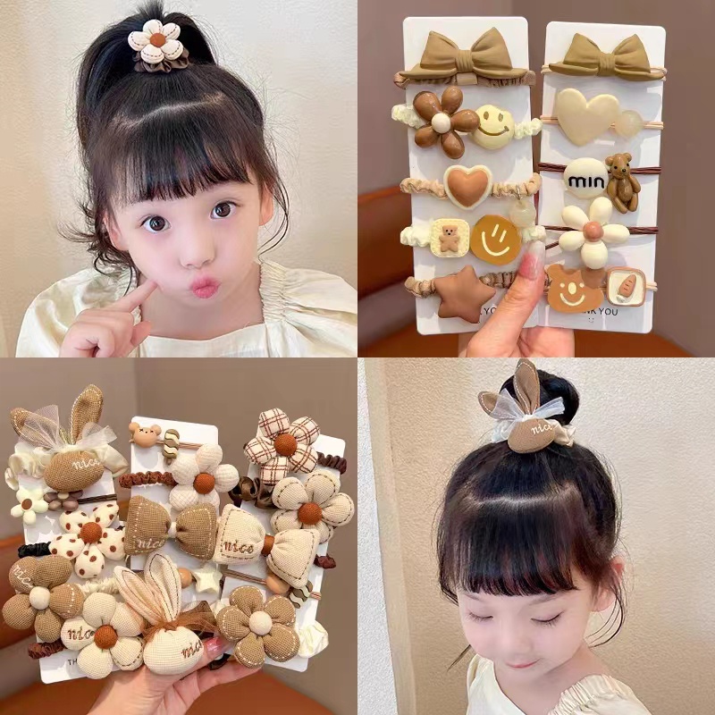 Mới Dây Cột Tóc Cao Su Co Giãn Đính Nơ Màu Cà Phê Dễ Thương Thời Trang Cho Bé Gái