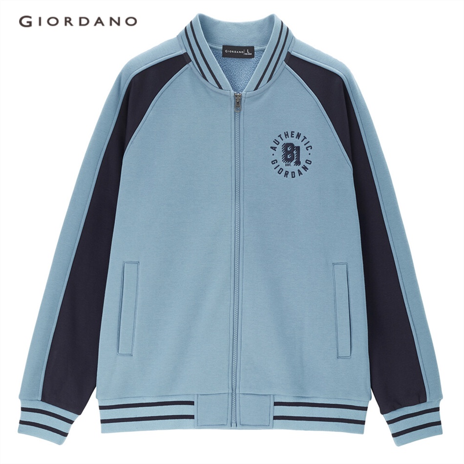 GIORDANO MEN Contrast color raglan sleeve fleece bomber jacket 01073859