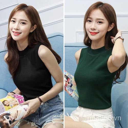 Áo Thun Dệt Kim Hai Dây Cổ Cao Thời Trang Mùa Hè Cho Nữ