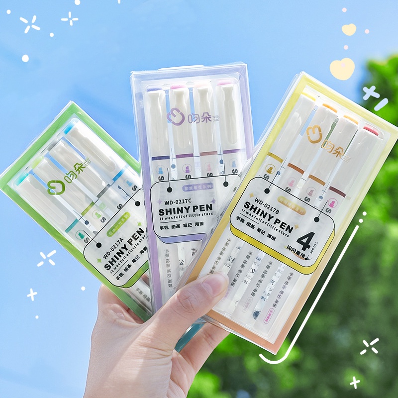 Set 4 Bút Đánh Dấu Sách Nhiều Màu Sắc Lấp Lánh Dành Cho Học Sinh / Văn Phòng