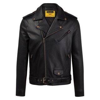 Áo da nam biker jacket, áo da thật cao cấp Fttleather Biker Double Rider da dê khoá đồng mã AD301D