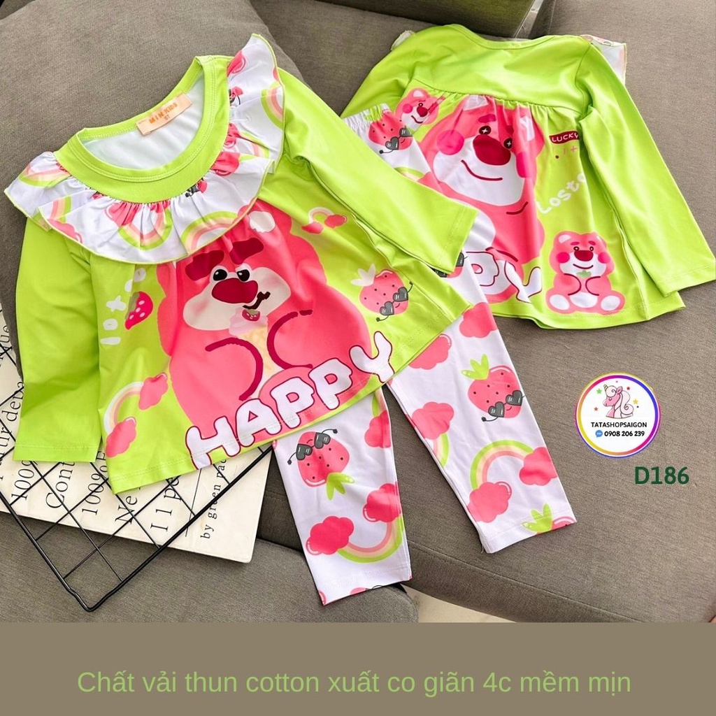 23 đến 42kg - Đồ bộ tay dài thun lạnh in 3D hoạt hình pony công chúa cho bé gái size đại D186