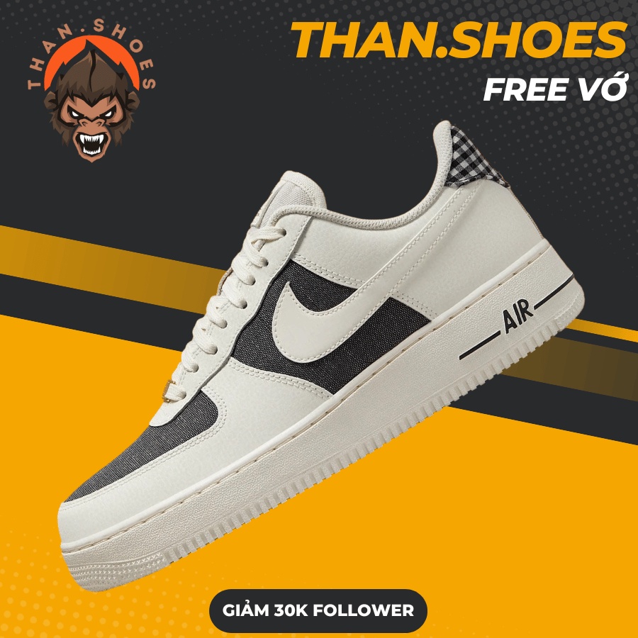 Giày AF1 07 Sail Dark Smoke Gray, AF1 Trắng Đen Denim -  Than.Shoes