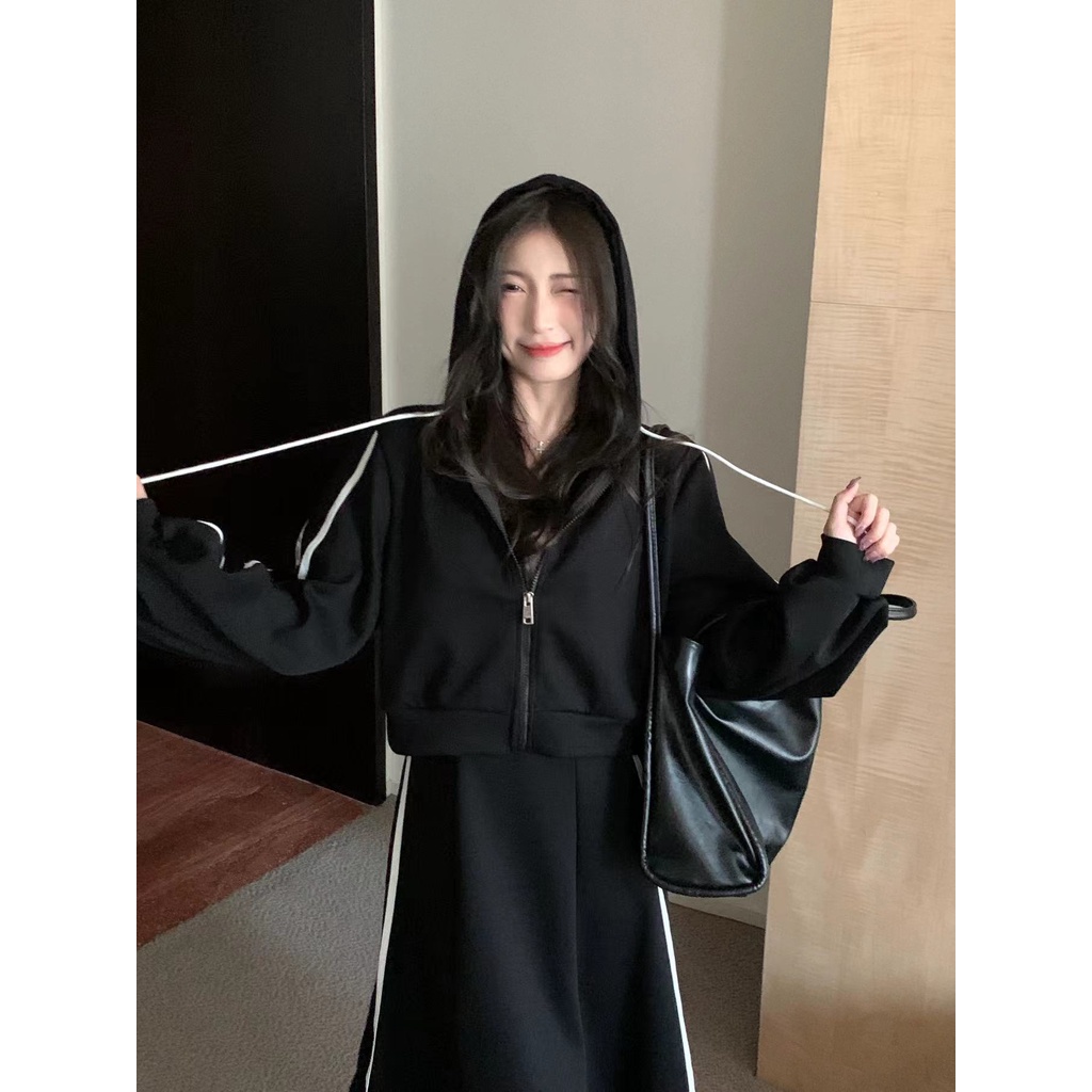 Set Đầm hoodie + Áo Khoác Thời Trang Thu Đông Phong Cách Hàn Quốc 2023