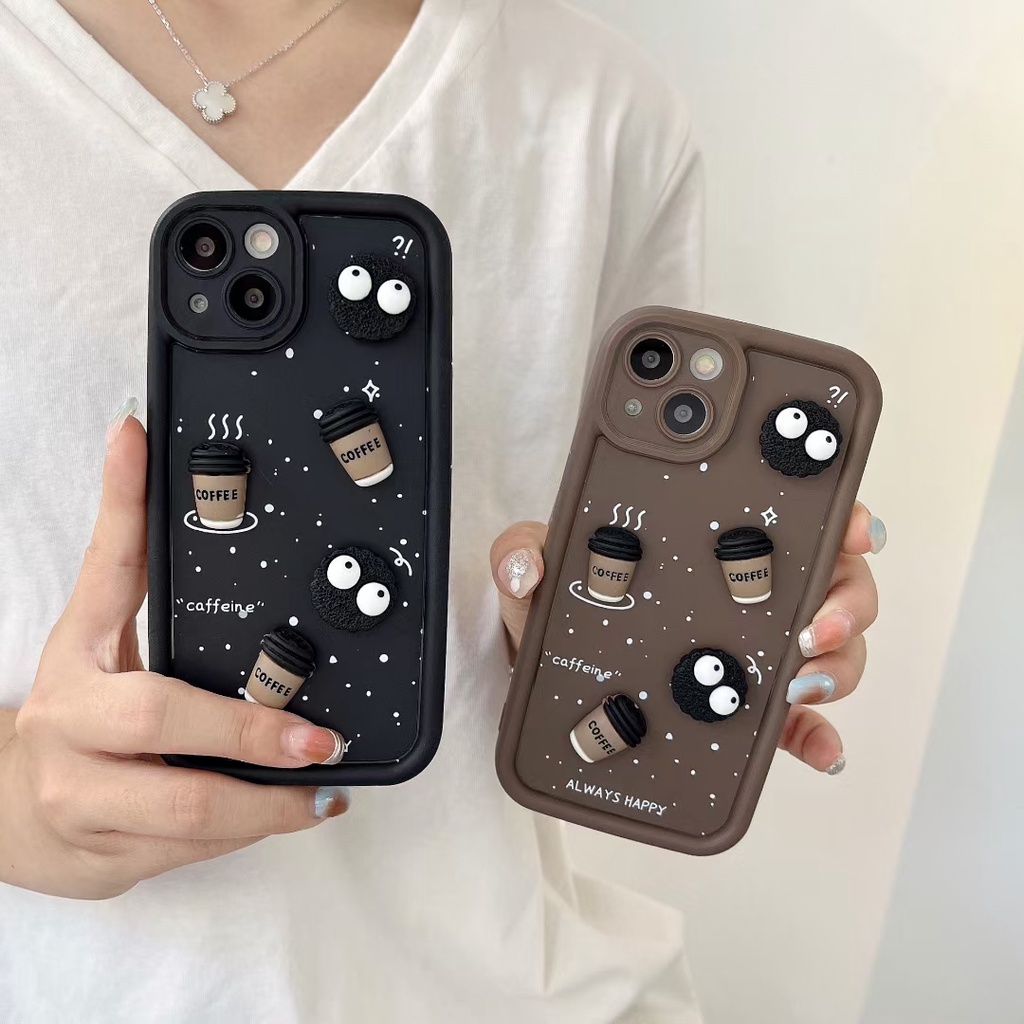 Ốp Điện Thoại Màu Đen Chống Rơi Hình Bánh / Cà Phê / Bánh Ngọt Cho iphone 15 pro max 11 12 13 14 x xr xs