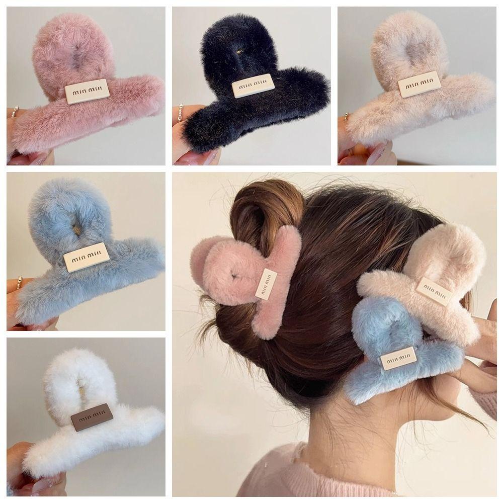 Shanhai Kẹp Tóc Đuôi Ngựa Bằng Lông Nhung In Chữ Kích Thước Giữa Thời Trang Mùa Đông