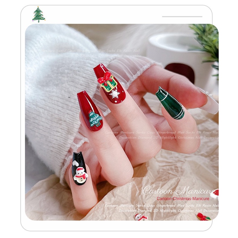20 phụ kiện trang trí móng tay bằng nhựa phát sáng trong bóng tối Giáng sinh / Trang trí móng tay hình cây thông Noel hình ông già Noel dễ thương ba chiều
