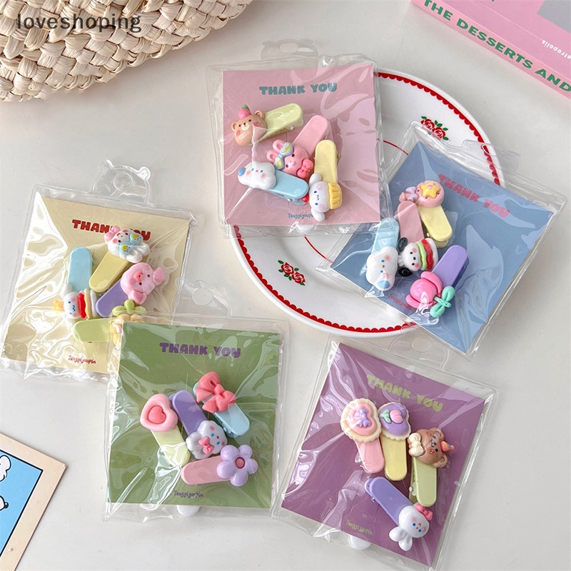 Bộ 4 Kẹp Tóc Hình Hoa / Thỏ / Gấu / Trái Tim Dễ Thương Thời Trang Cho Nữ