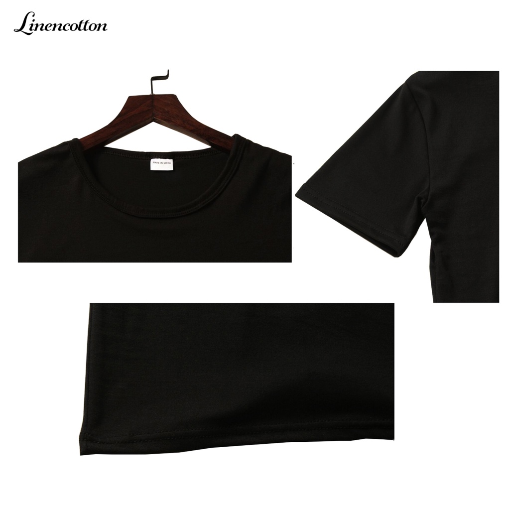 Áo Thun Cotton Lanh Co Giãn Thoáng Khí Màu Đen Thời Trang Mùa Hè Cho Nữ