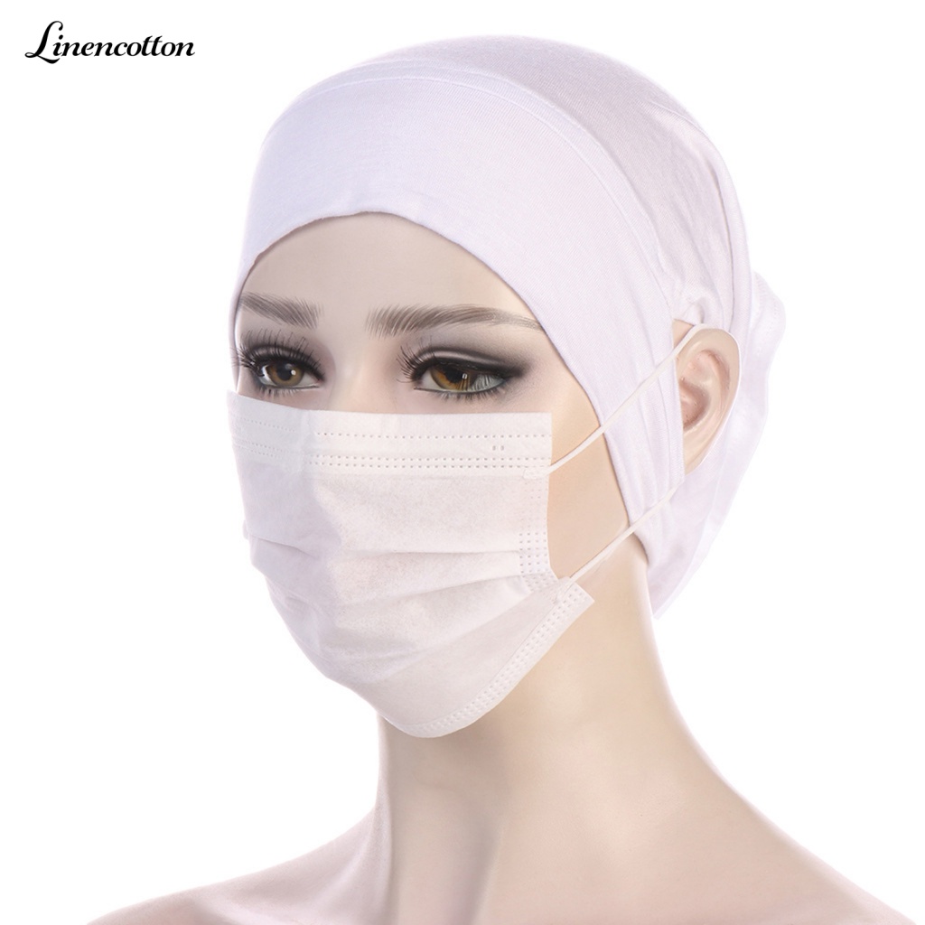 Mũ Trùm Đầu Bằng Cotton Lanh Mỏng Mềm Co Giãn Màu Trơn Có Lỗ Tai Thoáng Khí Cho Nữ