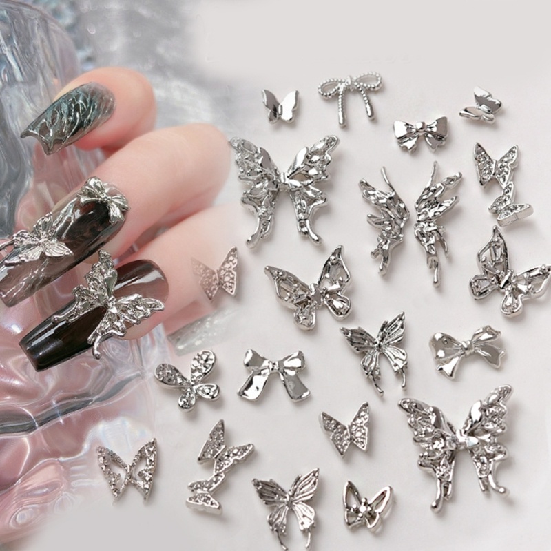 Bộ 10 Phụ Kiện Trang Trí Móng Tay Hình Bướm 3d Bằng Hợp Kim Xinh Xắn