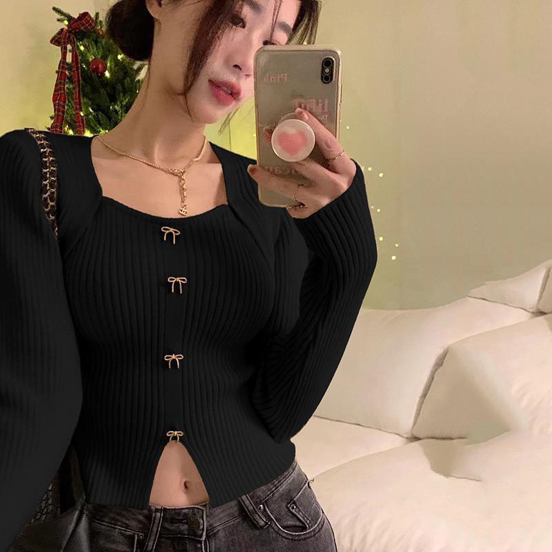Milyfashion Áo sweater Cổ Vuông Giả Hai Lớp Thời Trang Thu Đông Phong Cách Pháp Cho Nữ