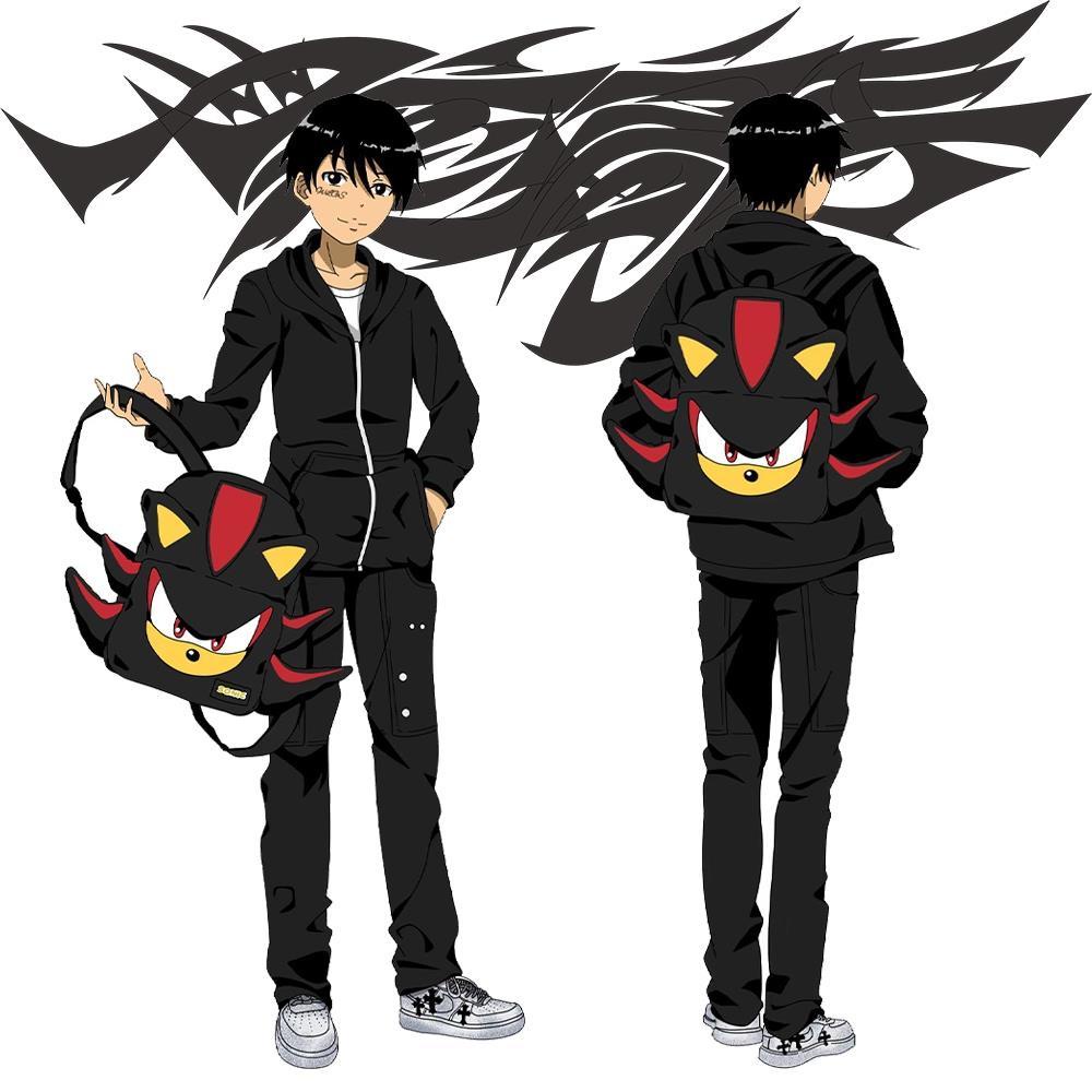 Balo y2k Wlgs Balo Nhung Lông Màu Đen Bóng sonic Cho Cặp Đôi