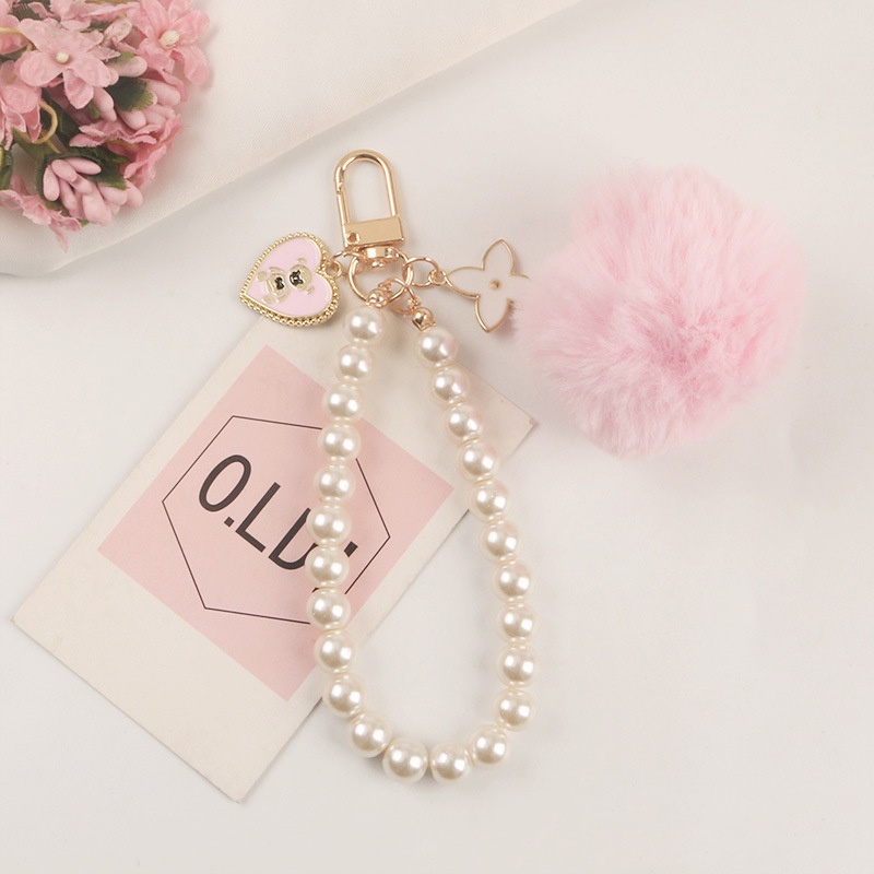 Móc Khóa Gấu Bông Đính Ngọc Trai Dễ Thương Mới - lqz