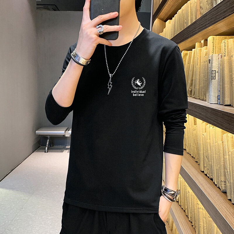 Áo Thun Tay Dài Cổ Tròn Dáng Rộng Thời Trang Phong Cách Hàn Quốc Cho Nam