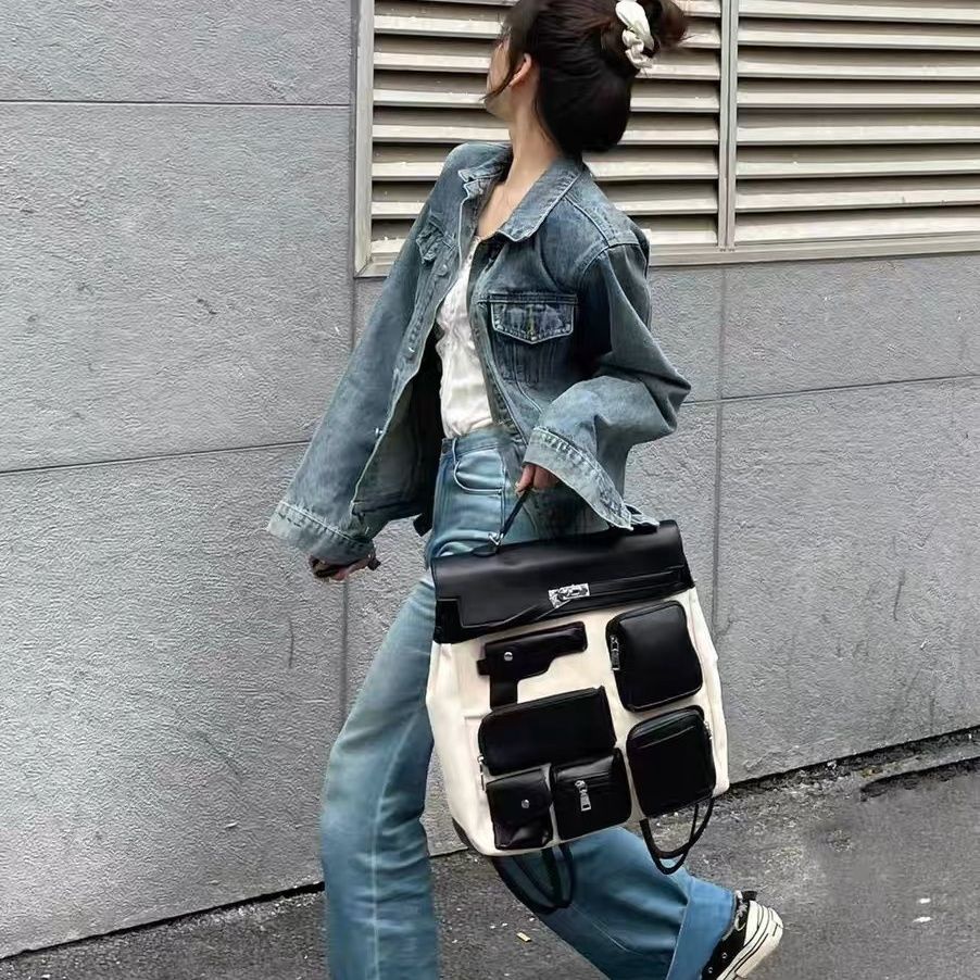 Ba Lô canvas Nhiều Túi Phong Cách punk Cho Học Sinh