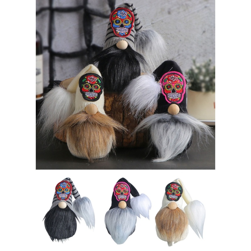 YU Halloween Gnomes với họa tiết đầu lâu Búp bê vô danh Thụy Điển Tomtes Lùn Scandinavia Tượng trang
