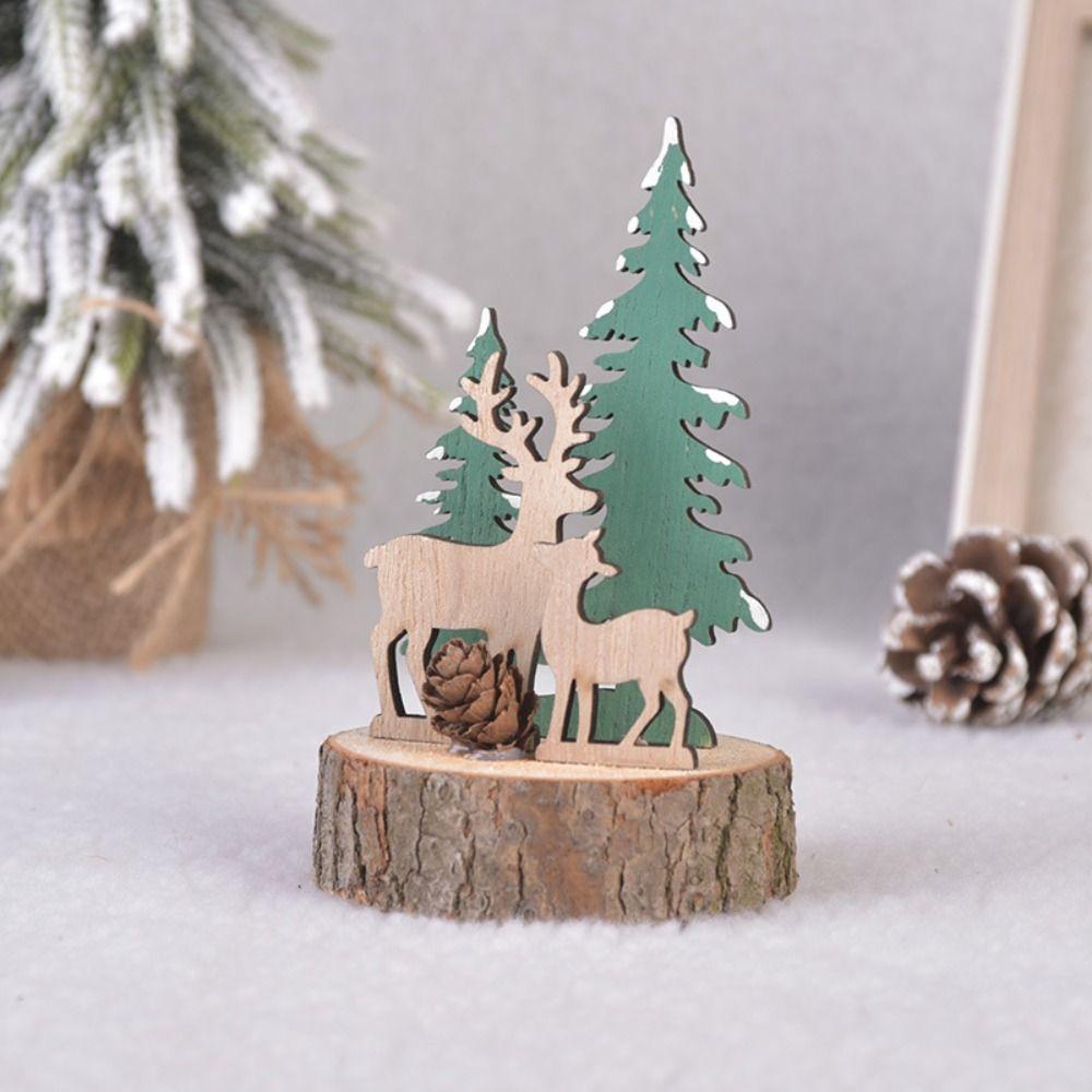 HCHC Phụ Kiện Trang Trí Giáng Sinh Để Bàn Bằng Gỗ Hình Ông Già Noel Hoạt Hình Dễ Thương