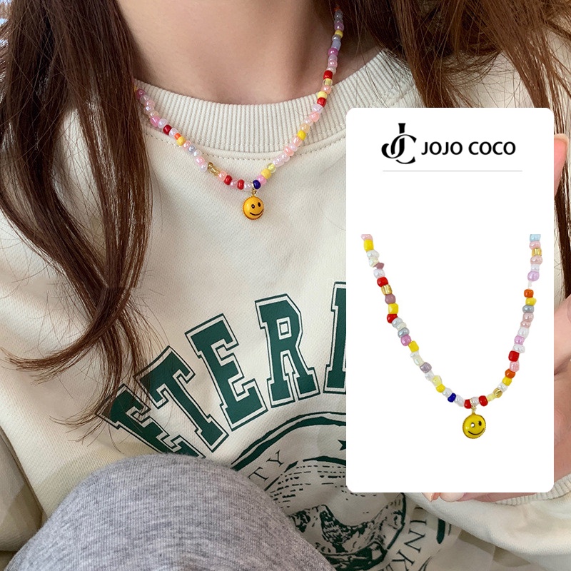 JOJO COCO Vòng cổ Chuỗi Hạt Hình Mặt Cười Dễ Thương Vui Nhộn Cho Nữ