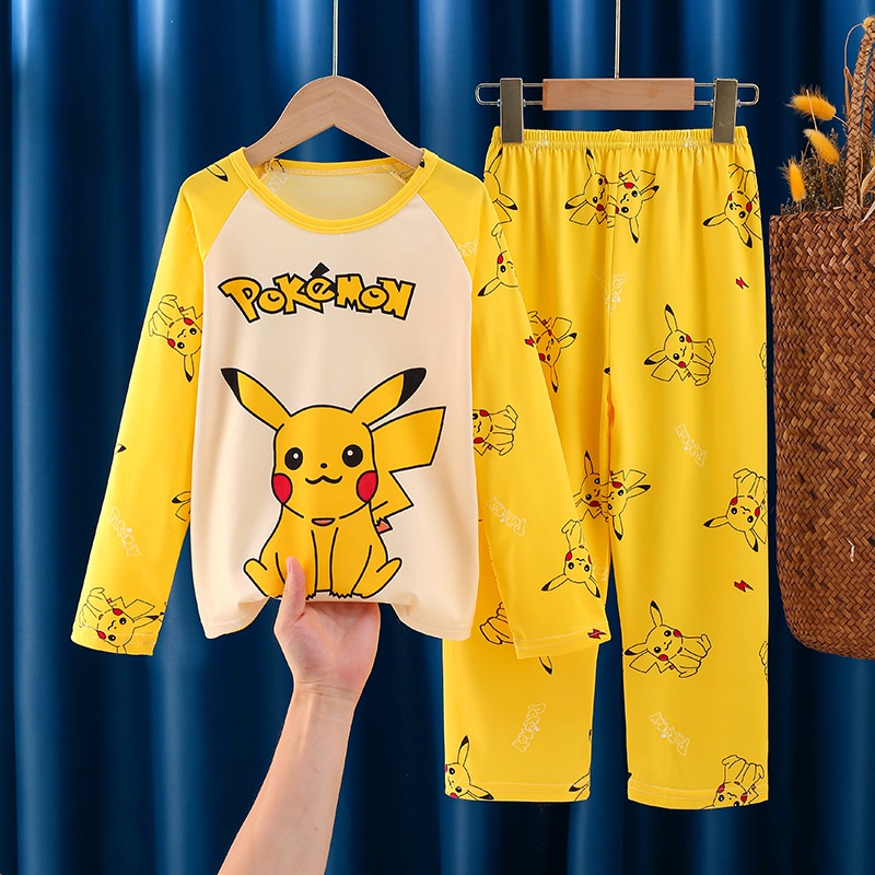 Hoạt Hình Bộ Đồ Ngủ 2 Món Gồm Áo Tay Dài + Quần Dài In Hình pikachu Cho Bé Trai