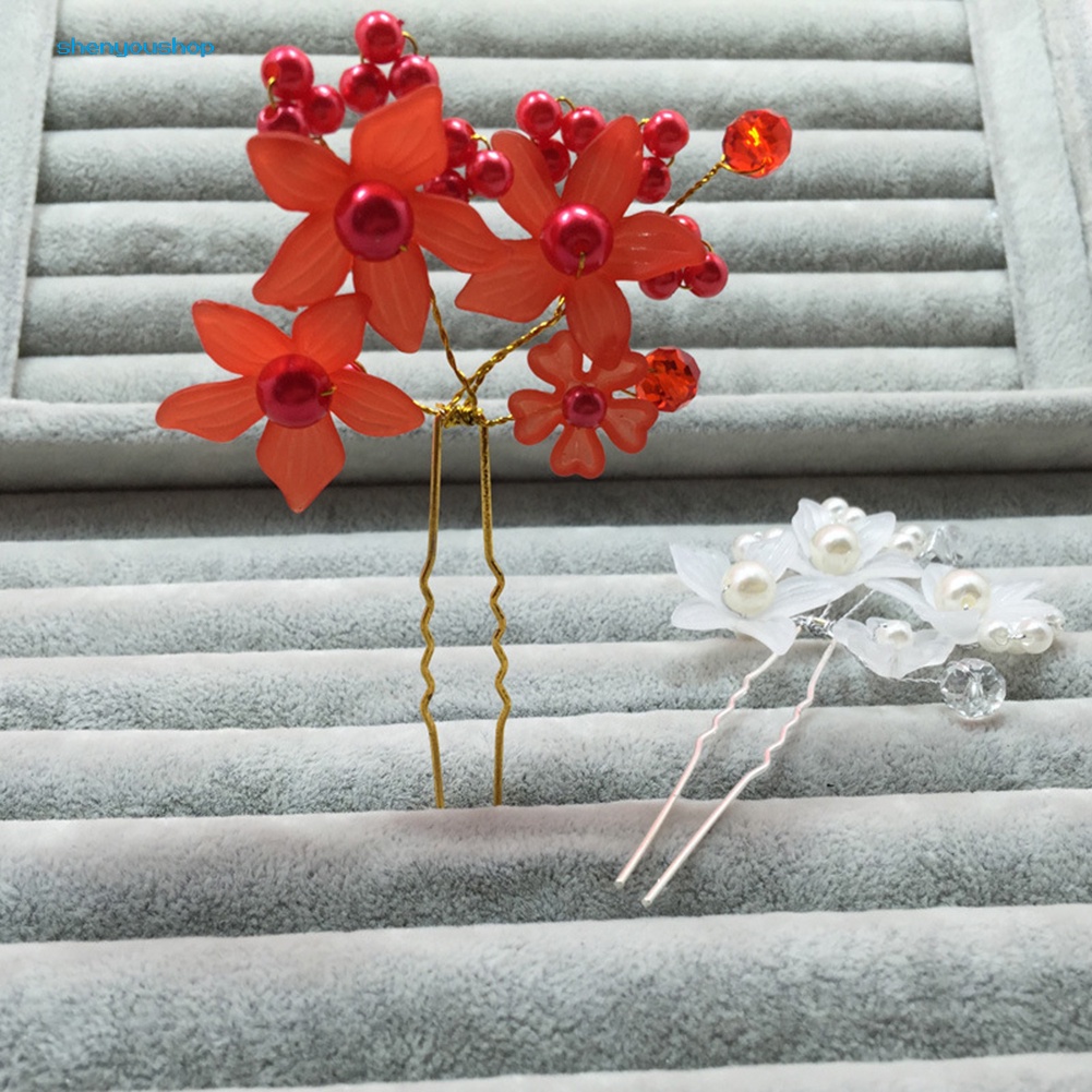 Trâm Cài Tóc Chữ u Đính Hoa Và Ngọc Trai Nhân Tạo Cho Cô Dâu