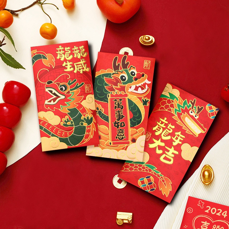 Set 6 Bao Lì Xì Năm Mới 2024 Màu Đỏ Dành Cho Trẻ Em