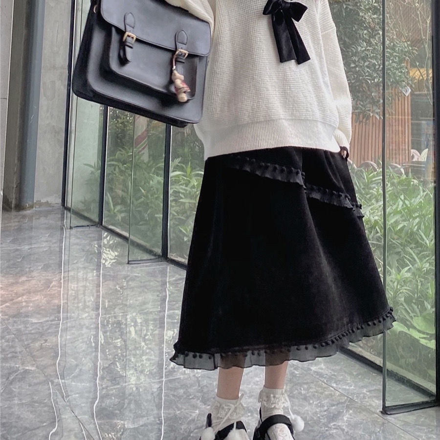 Mới Chân Váy Dài Qua Gối Lưng Cao Phong Cách Nhật Bản Ngọt Ngào Dễ Thương