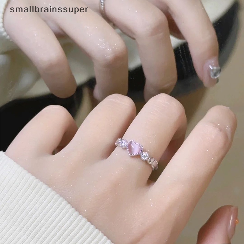 Smallbrainssuper Nhẫn Mạ Bạc Hình Trái Tim Đá opal Hồng Phong Cách punk vintage Dễ Thương Sáng Tạo Quyến Rũ Dành Cho Nữ sbs