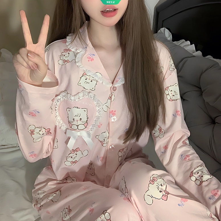 Bộ Đồ Ngủ Tay Dài In Hình Mèo mikko Hoạt Hình Dễ Thương Thời Trang Mùa Đông 2023 Cho Nữ
