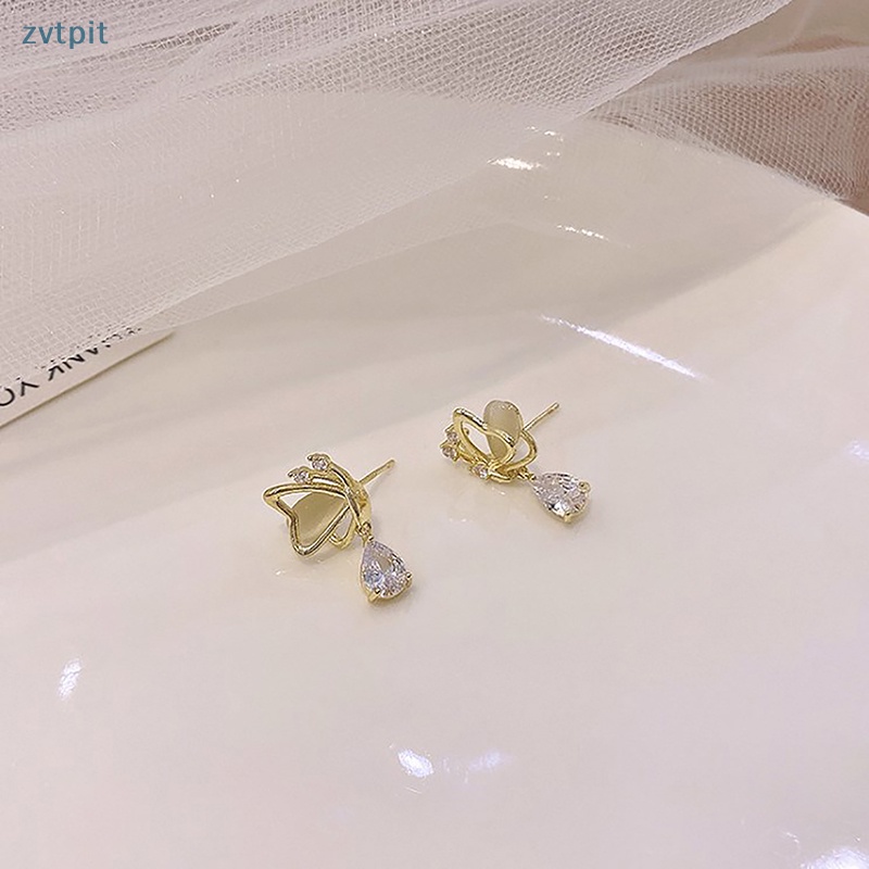 Zvt Khuyên Tai Đính Đá zircon Hình Giọt Nước Và Bướm Sáng Tạo Lãng Mạn Cho Nữ vn