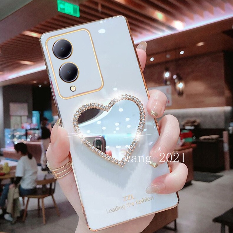 Ốp Điện Thoại Mềm Mạ Điện Tráng Gương Hình Trái Tim Cho vivo y17s 5g 2023 vivoy17s