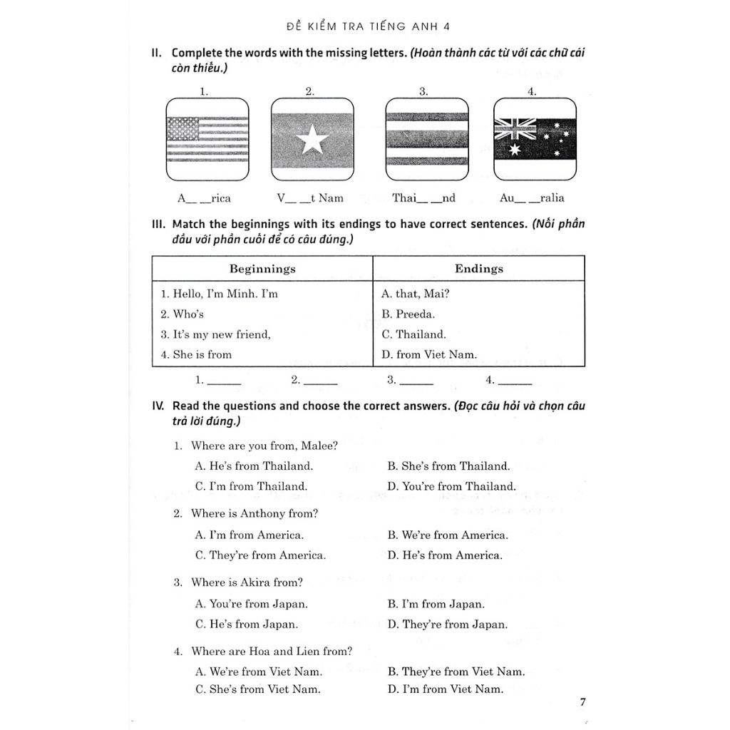 Sách - Đề Kiểm Tra Tiếng Anh 4 - Có Đáp Án