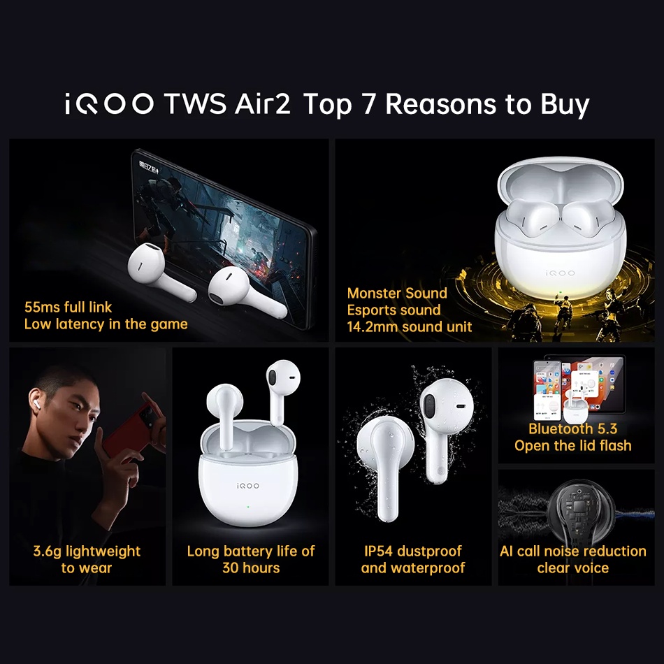 Tai Nghe Nhét Tai vivo iqoo tws air 2 tws Kết Nối bluetooth 5.3 Âm Thanh Sống Động